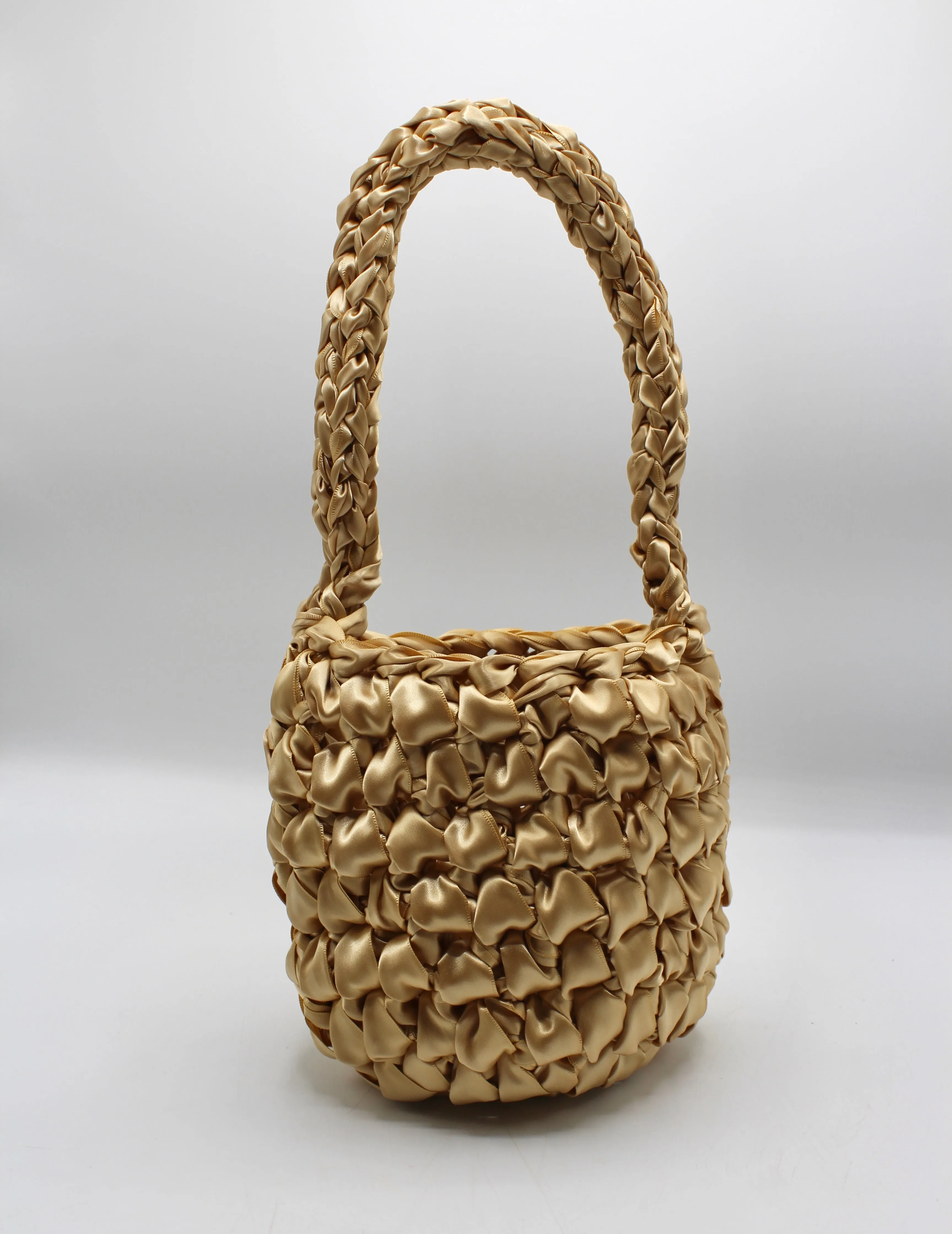 Handmade Satin Crochet Egg Shape Bucket Bag