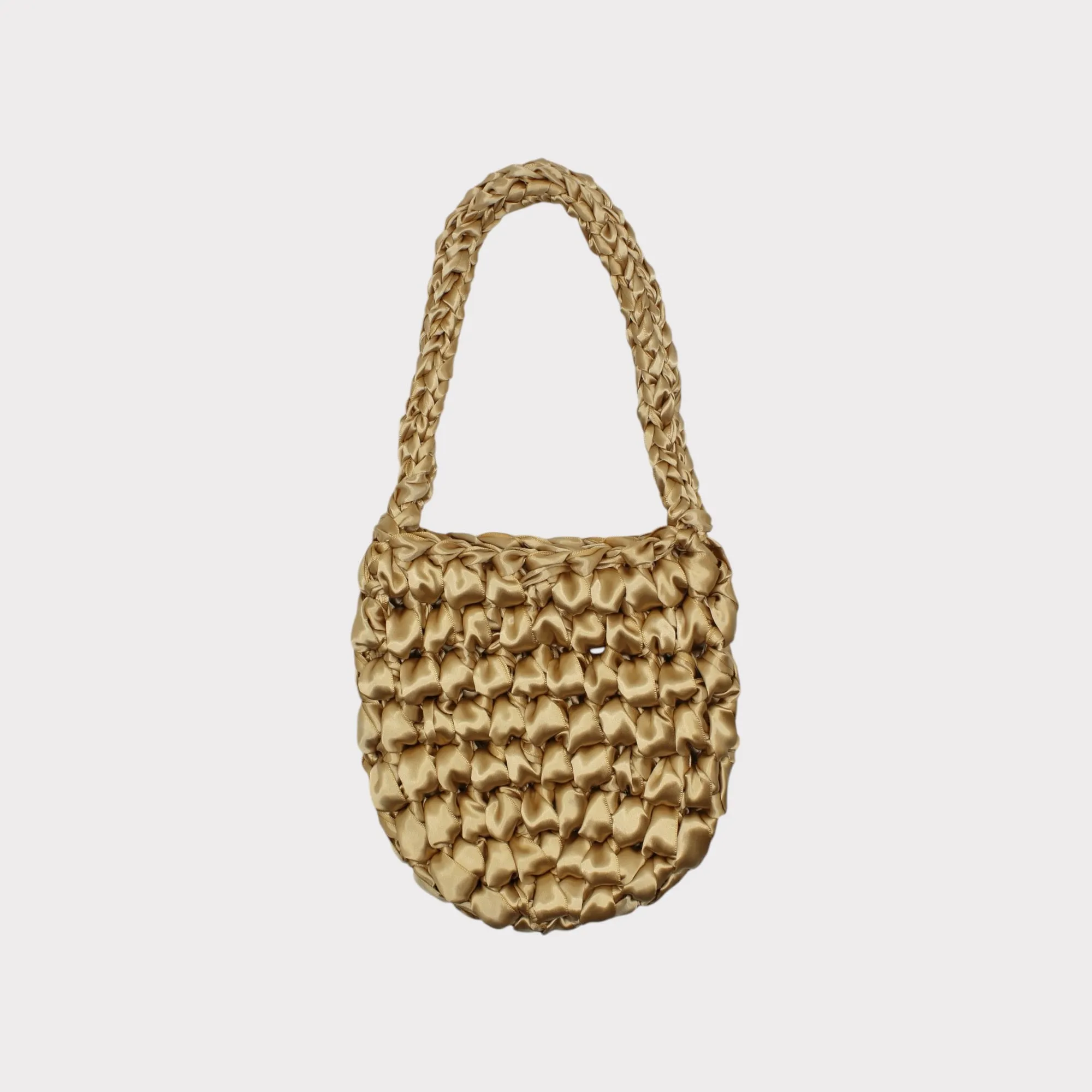 Handmade Satin Crochet Egg Shape Bucket Bag