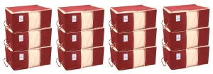 Kuber Industries 12 Piece Non Woven Underbed Storage Organiser Set, Extra Large, Maroon (CTSN043)