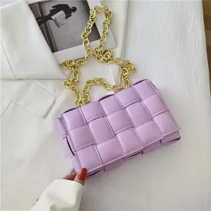 Light Purple Square Quilted Design Chain Link Handle Bag