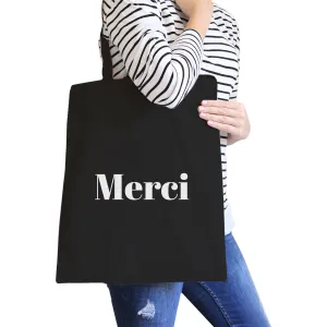 Merci Black Canvas Bag BFF Birthday Gift Idea Trendy Tote Bags