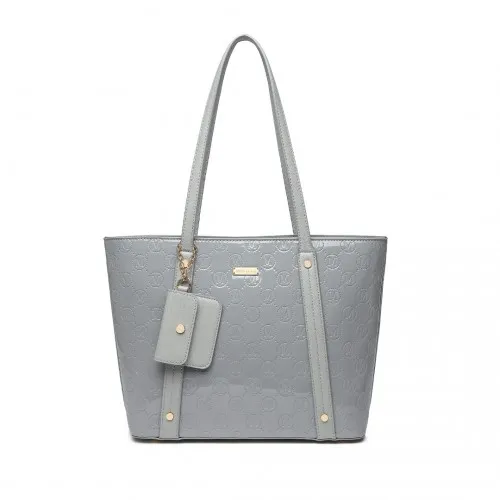 Miss Lulu 4-Piece Glossy Leather Tote Bag Set in Grey - Elegant & Versatile Handbag Collection