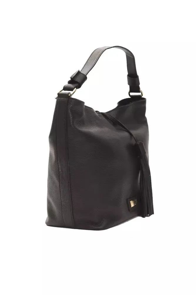 Pompei Donatella Sleek Black Leather Shoulder Bag