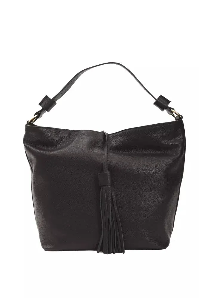 Pompei Donatella Sleek Black Leather Shoulder Bag