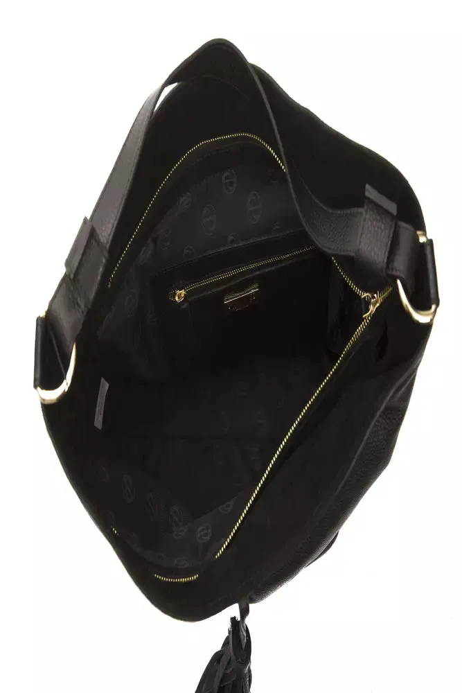 Pompei Donatella Sleek Black Leather Shoulder Bag