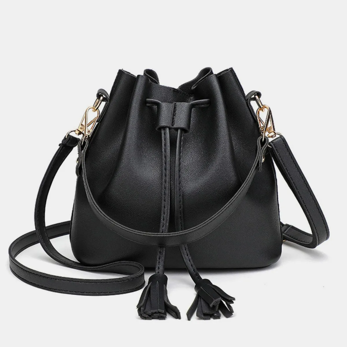 PU Leather Bucket Bag with Tassel