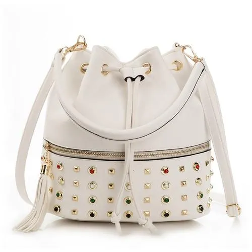 REPRCLA Luxury Brand Women Bucket Bag Fashion Tassel Shoulder Bag High Quality Rivet Messenger Bags Female Crossbody Bag Tote