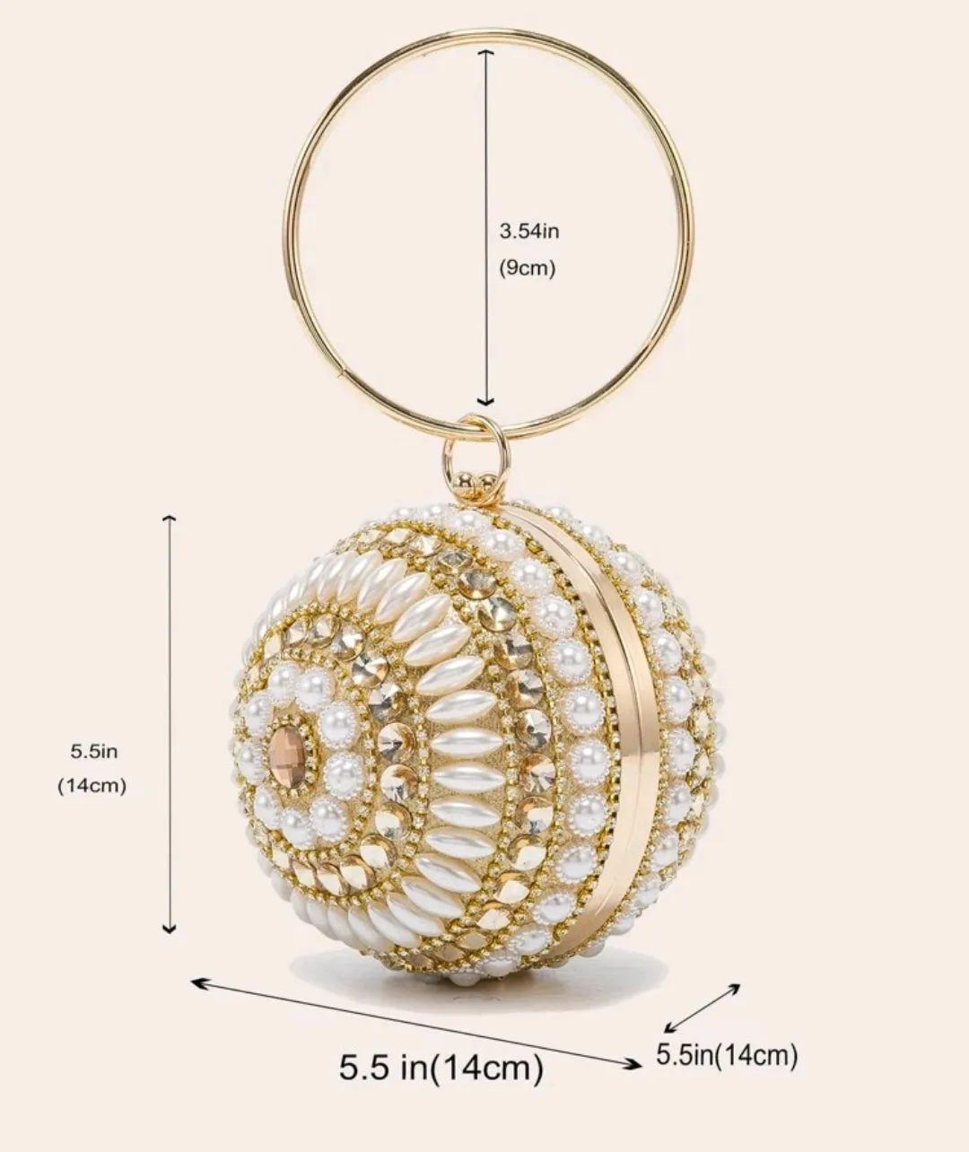 Rhinestone & faux pearl decor chain circle bag.