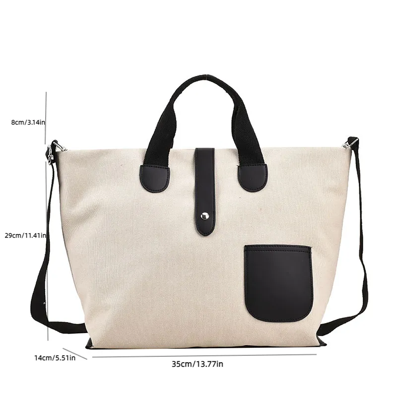 Sohiwoo Canvas Large Capacity Color Contrast Tote Bag Crossbody Shoulder Bag Casual Versatile Commuter Bag