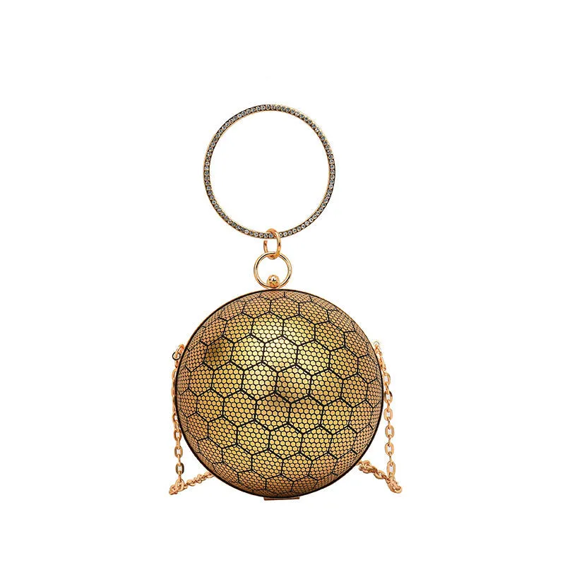 Sohiwoo Circle Evening Bag with Rhinestone Ring Clutch Purse Round Ball Shaped Handbag Mini Chain Crossbody Bag