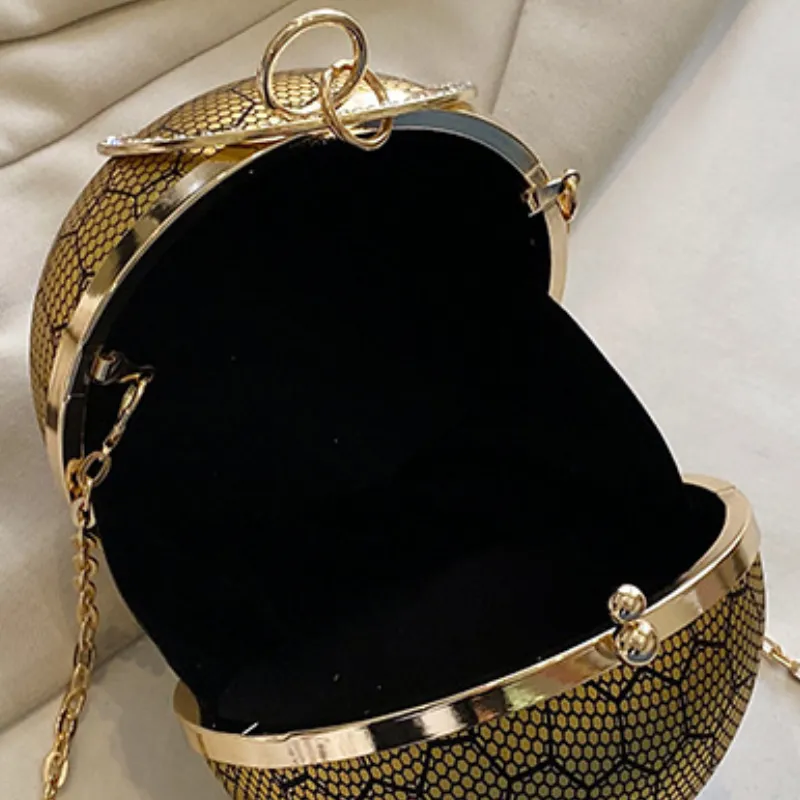 Sohiwoo Circle Evening Bag with Rhinestone Ring Clutch Purse Round Ball Shaped Handbag Mini Chain Crossbody Bag