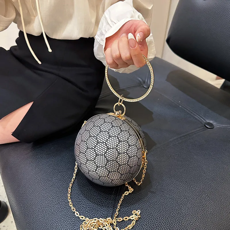 Sohiwoo Circle Evening Bag with Rhinestone Ring Clutch Purse Round Ball Shaped Handbag Mini Chain Crossbody Bag