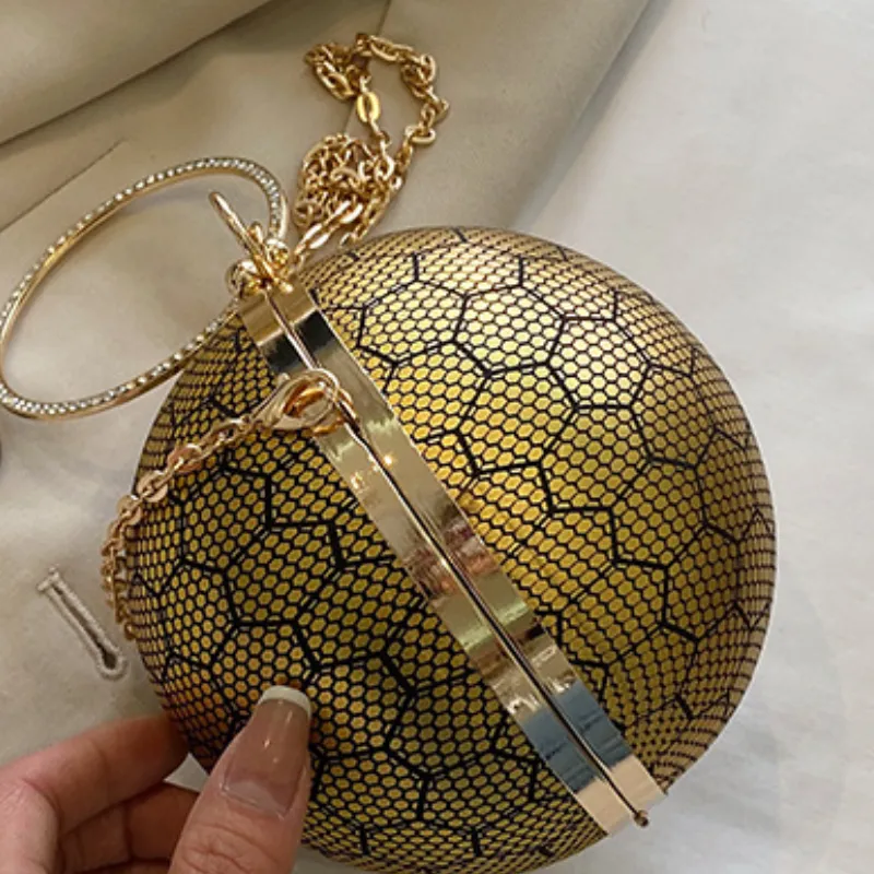 Sohiwoo Circle Evening Bag with Rhinestone Ring Clutch Purse Round Ball Shaped Handbag Mini Chain Crossbody Bag