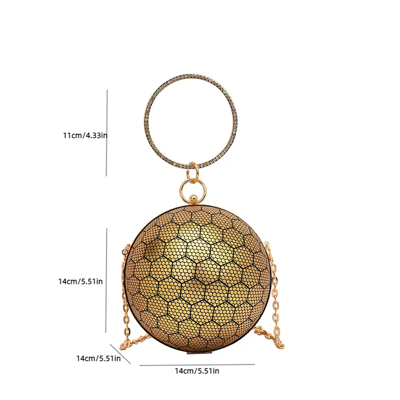 Sohiwoo Circle Evening Bag with Rhinestone Ring Clutch Purse Round Ball Shaped Handbag Mini Chain Crossbody Bag