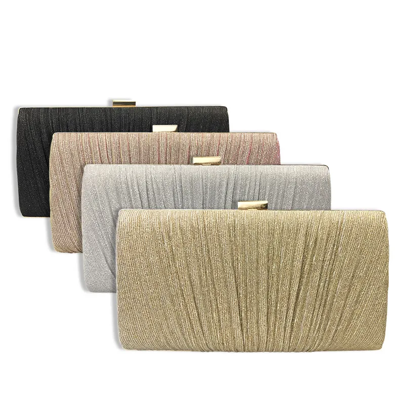 Sohiwoo Glitter Ruched Evening Bag Textured Fabric Formal Banquet Handbag For Wedding Party Prom