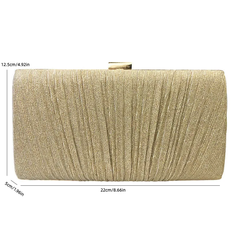 Sohiwoo Glitter Ruched Evening Bag Textured Fabric Formal Banquet Handbag For Wedding Party Prom