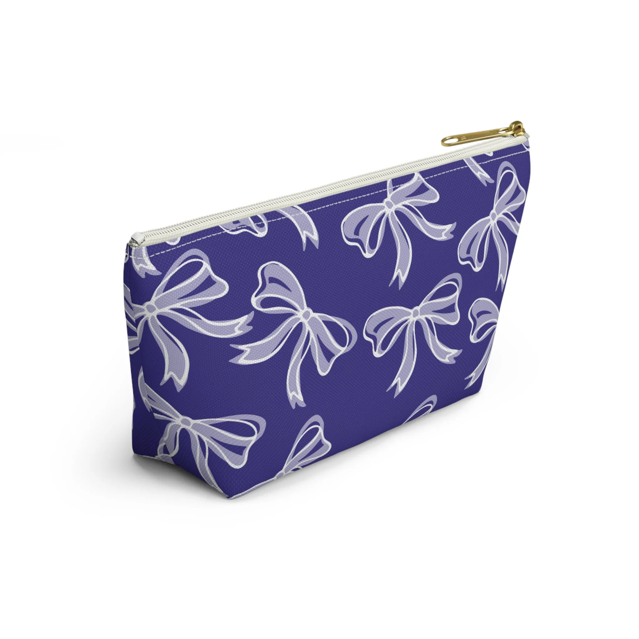 Trendy Bow Makeup Bag - Graduation Gift, Bed Party Gift, Acceptance Gift, College Gift, Northwestern, High Point, Purple and White, NYU