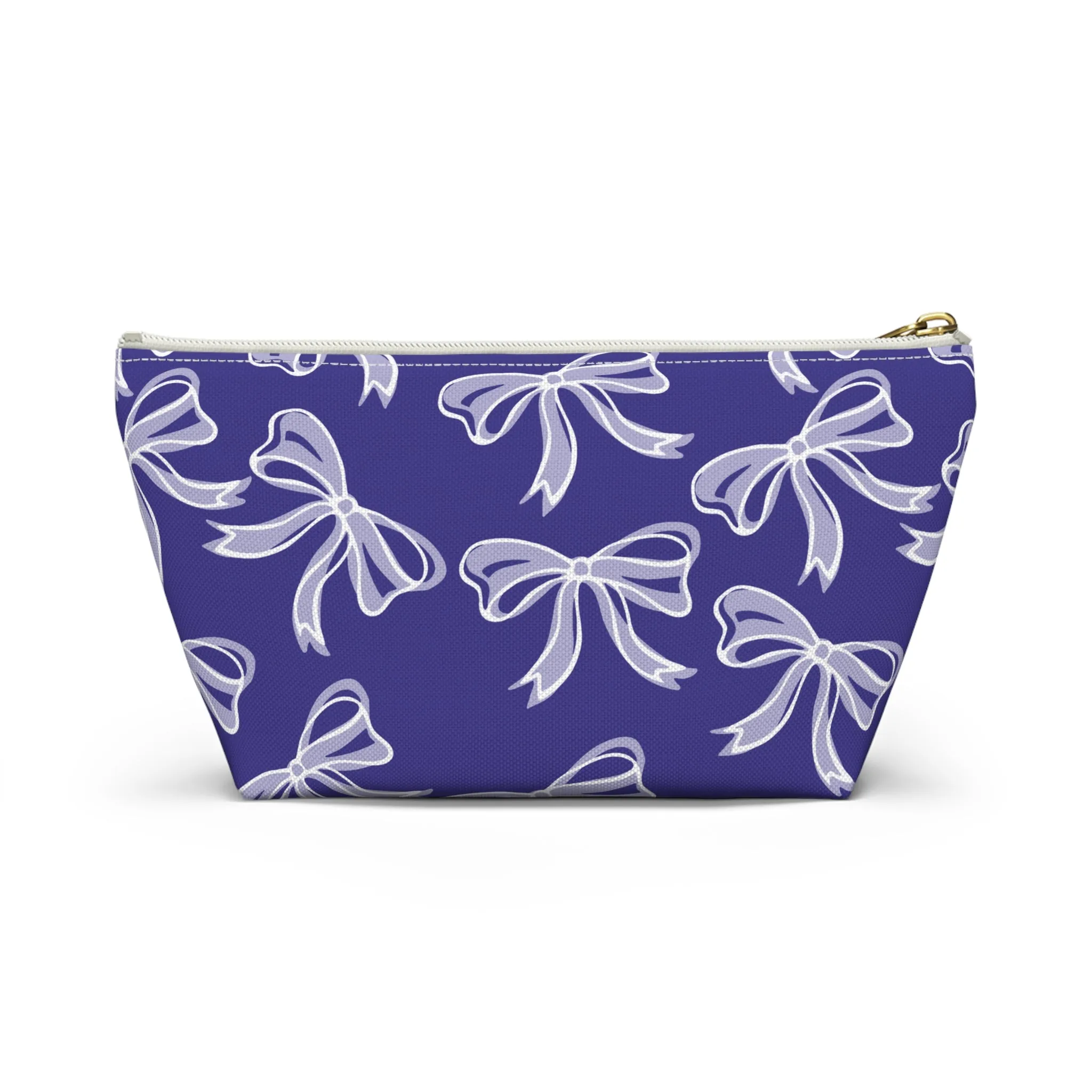 Trendy Bow Makeup Bag - Graduation Gift, Bed Party Gift, Acceptance Gift, College Gift, Northwestern, High Point, Purple and White, NYU