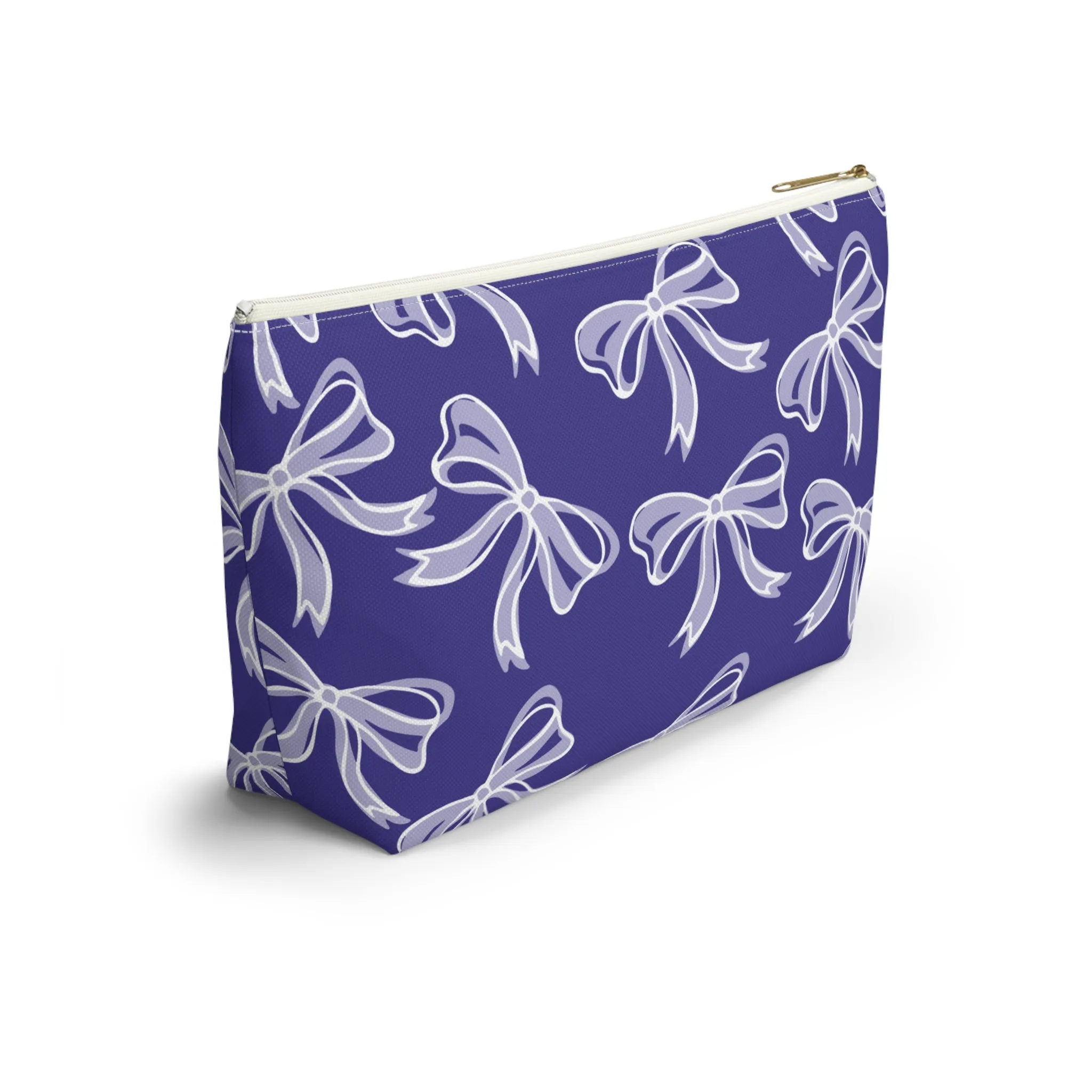 Trendy Bow Makeup Bag - Graduation Gift, Bed Party Gift, Acceptance Gift, College Gift, Northwestern, High Point, Purple and White, NYU