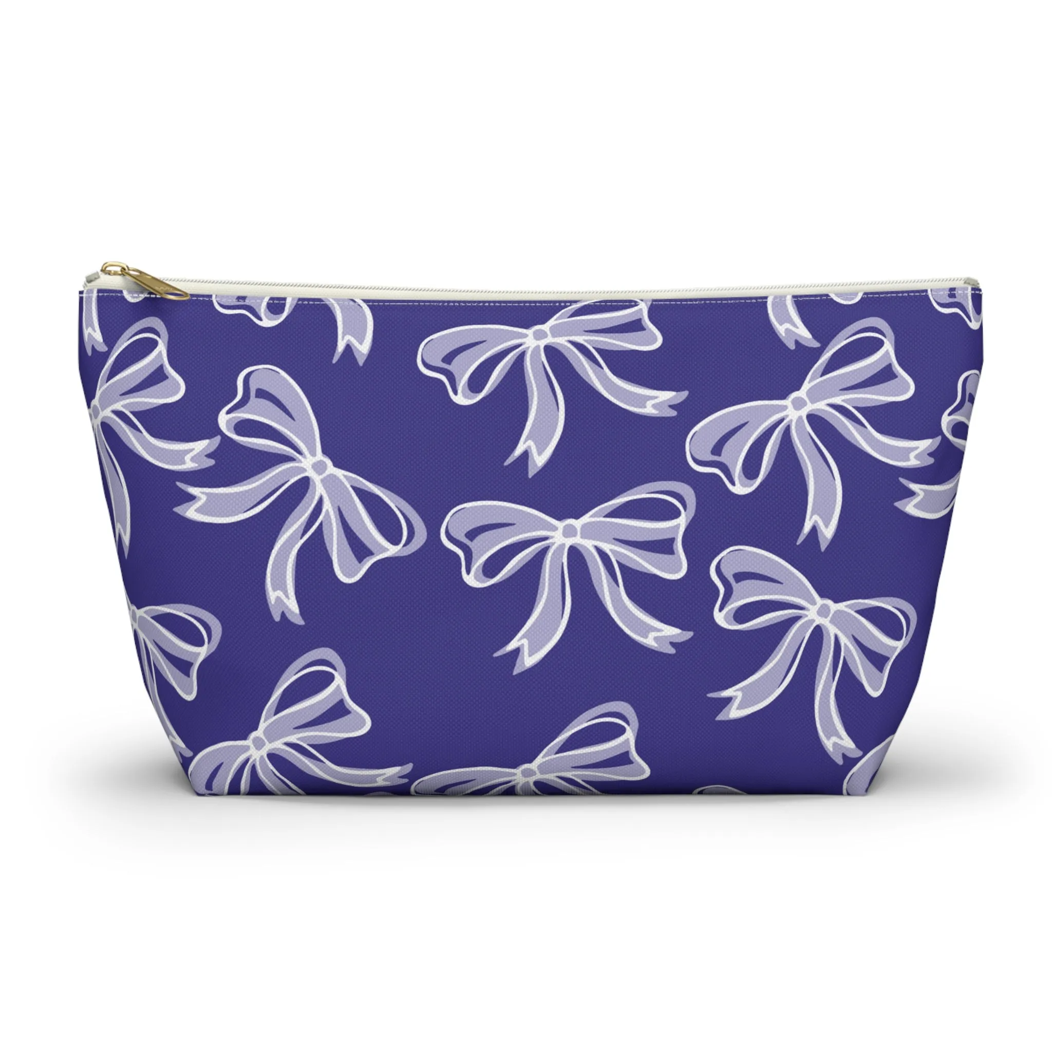 Trendy Bow Makeup Bag - Graduation Gift, Bed Party Gift, Acceptance Gift, College Gift, Northwestern, High Point, Purple and White, NYU