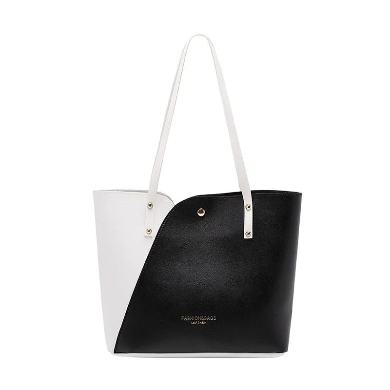 Two Color Vegan Leather Tote