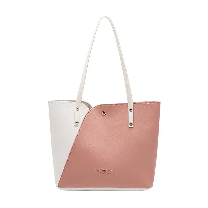 Two Color Vegan Leather Tote