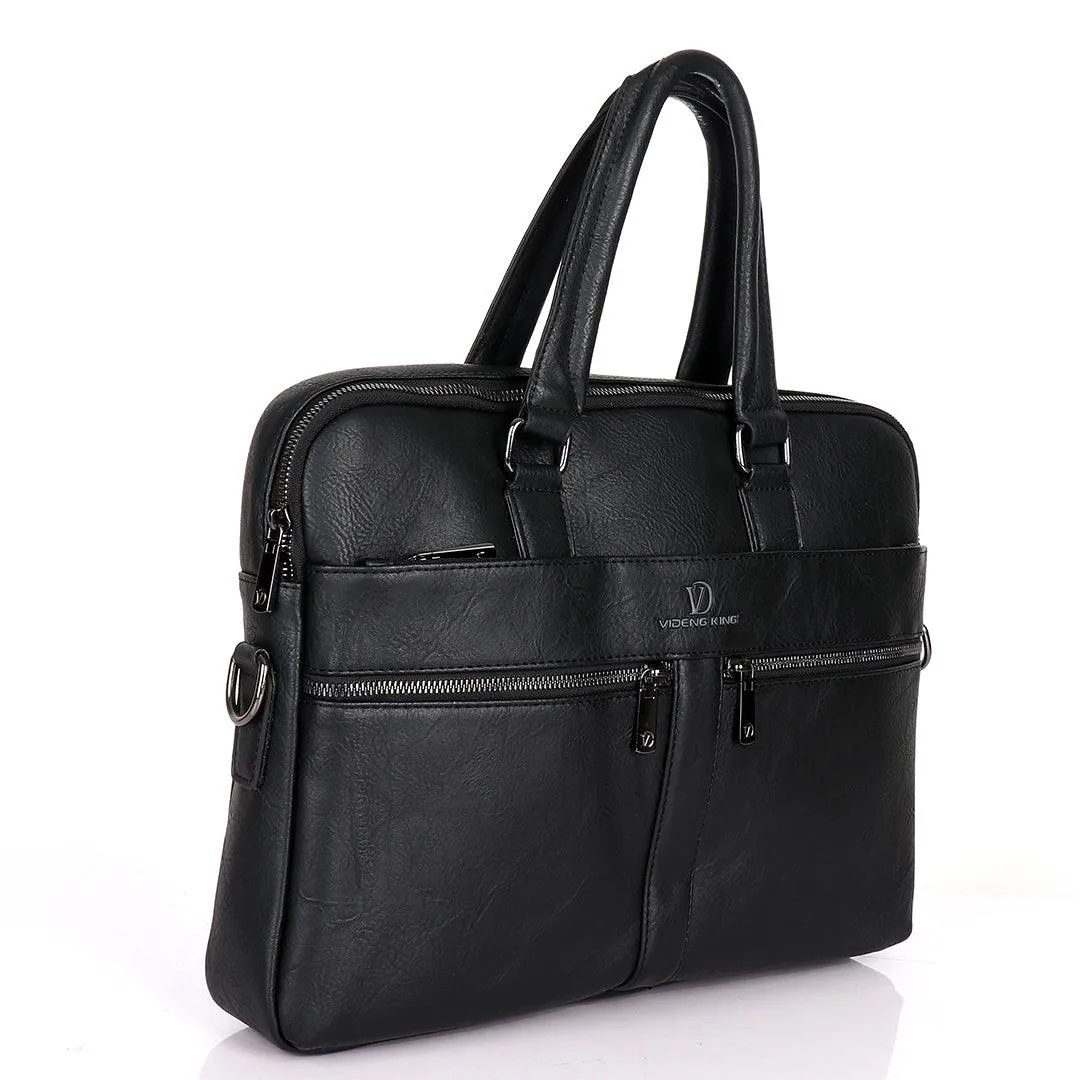 Videng King 2.0 Men's Authentic Leather Laptop Bag- Black