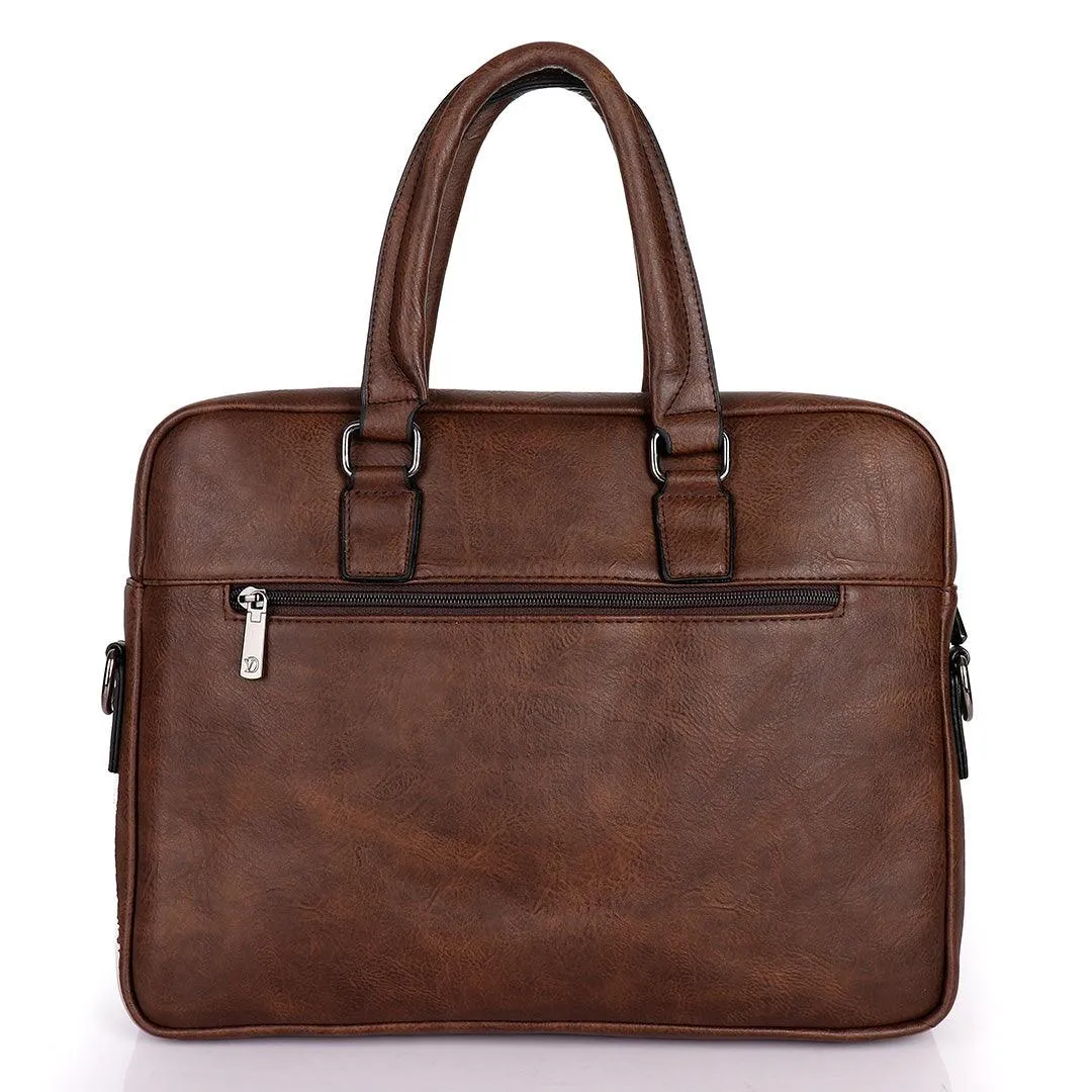 Videng King Men's Authentic Leather Laptop Bag- Brown