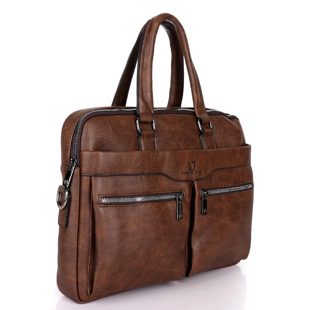 Videng King Men's Authentic Leather Laptop Bag- Brown