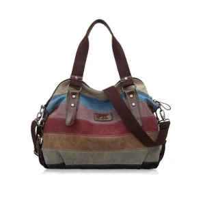 Vintage Casual Women's Large Canvas Shoulder Bags With Stripe Print