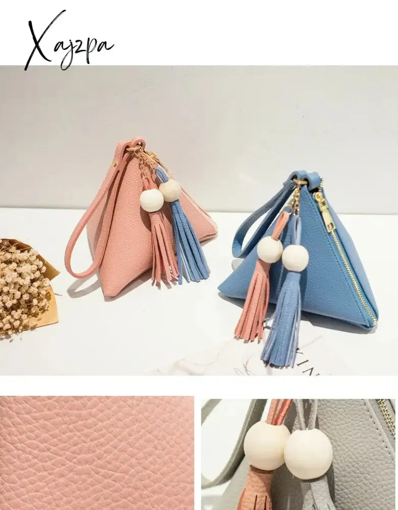 Xajzpa - leather handbag Mini Triangle Women Clutch Purse Hand Bag Lady Clutches Casual Phone Package portefeuille femme