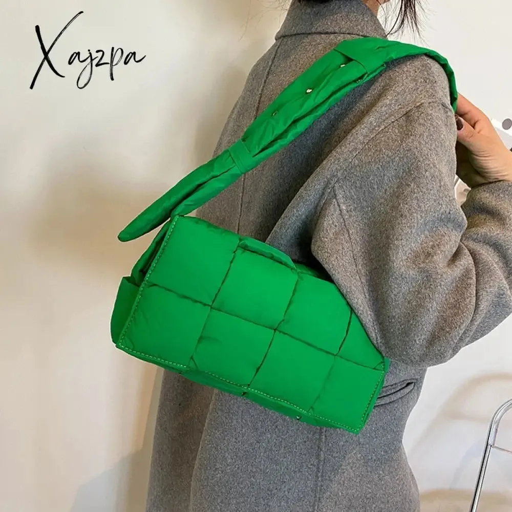 Xajzpa - Winter Woven Cotton Women Crossbody Bag Designer Down Padded Shoulder Bags for Women Brands Space Handbags and Purses Flap