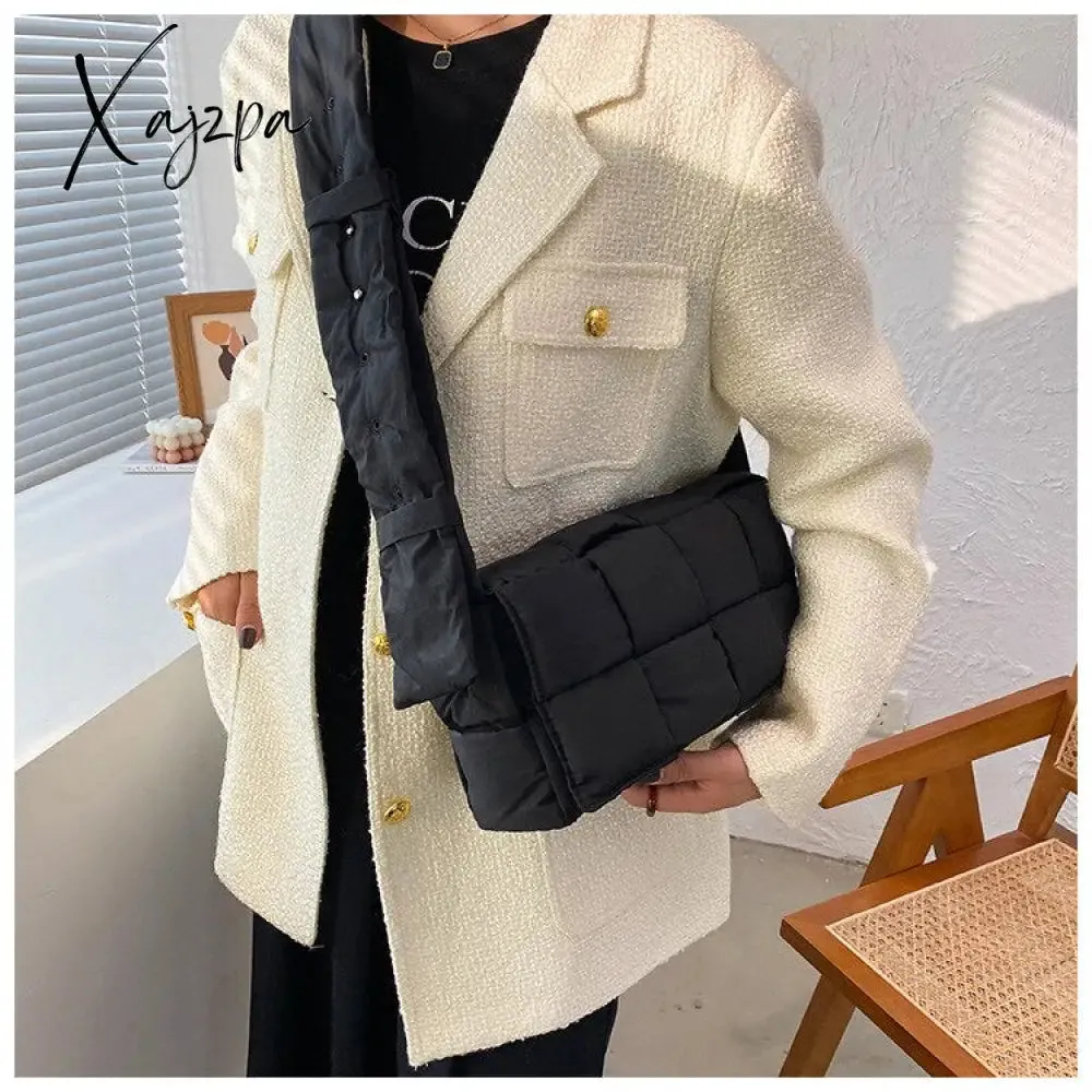 Xajzpa - Winter Woven Cotton Women Crossbody Bag Designer Down Padded Shoulder Bags for Women Brands Space Handbags and Purses Flap