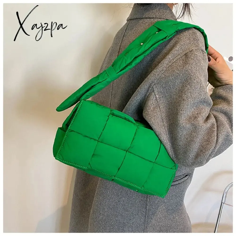 Xajzpa - Winter Woven Cotton Women Crossbody Bag Designer Down Padded Shoulder Bags for Women Brands Space Handbags and Purses Flap