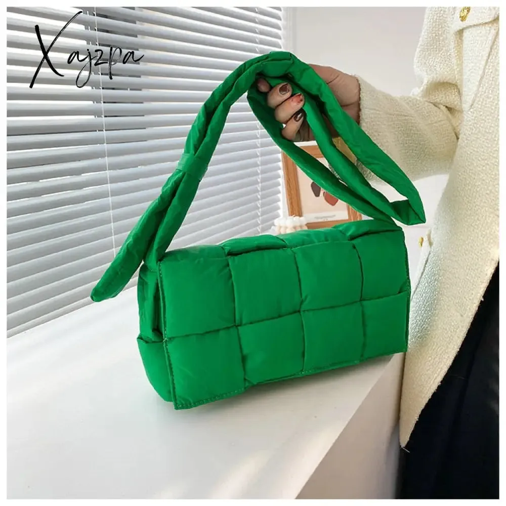 Xajzpa - Winter Woven Cotton Women Crossbody Bag Designer Down Padded Shoulder Bags for Women Brands Space Handbags and Purses Flap