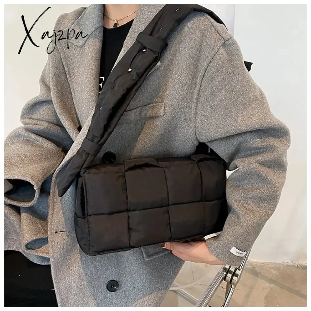 Xajzpa - Winter Woven Cotton Women Crossbody Bag Designer Down Padded Shoulder Bags for Women Brands Space Handbags and Purses Flap