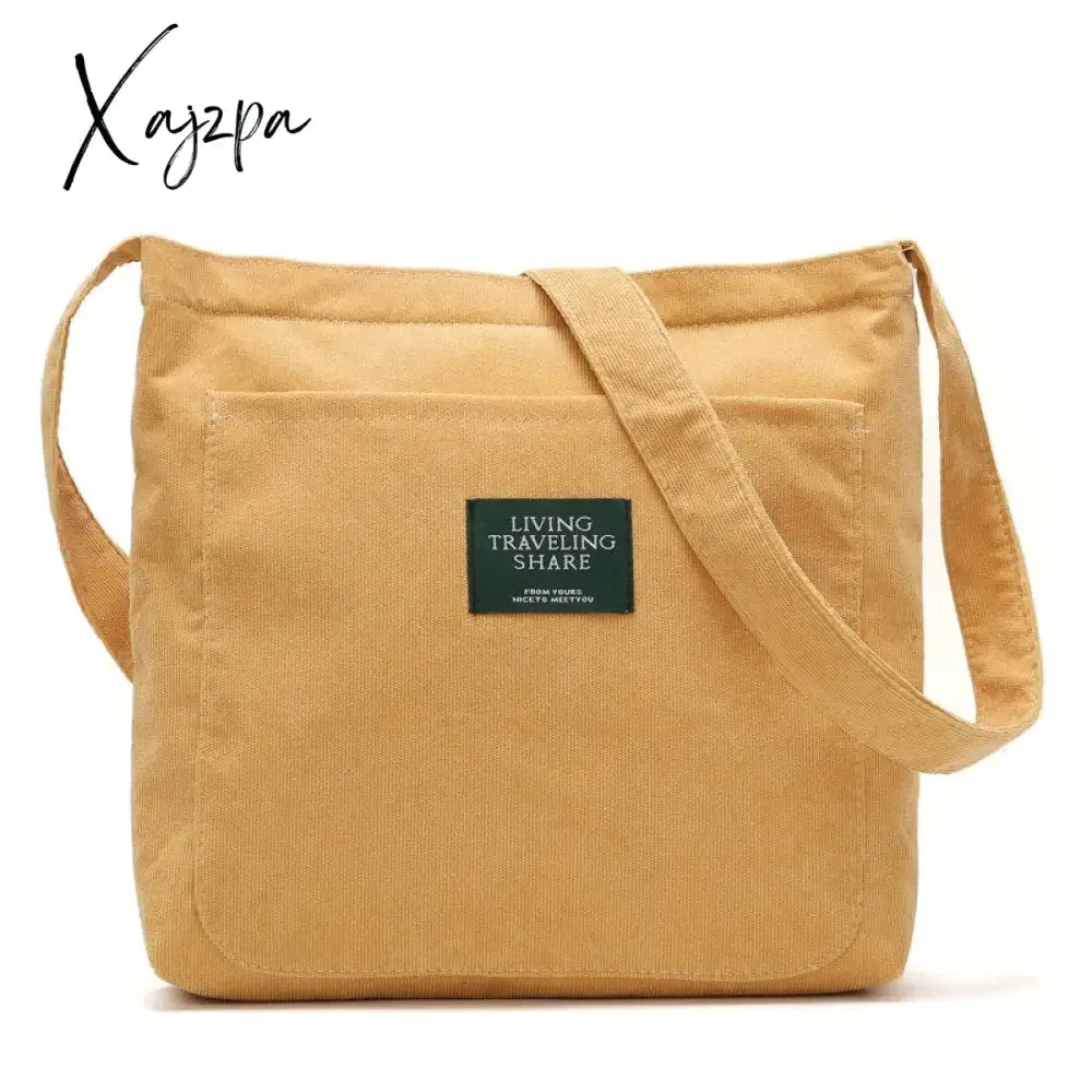 Xajzpa - Women Corduroy Shoulder Bag Quality Canvas Crossbody Bags Simple Cloth Fabric Handbag Tote Solid Zipper Messenger Bags For Girls