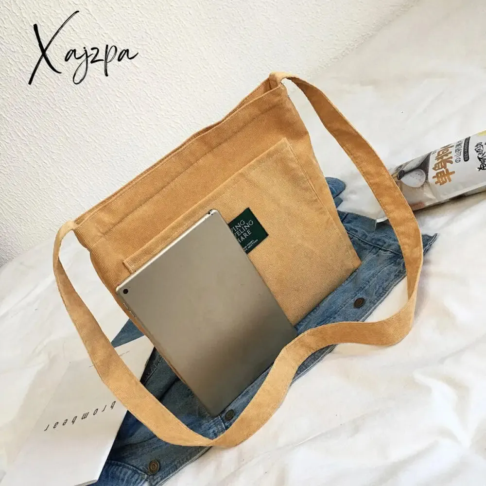 Xajzpa - Women Corduroy Shoulder Bag Quality Canvas Crossbody Bags Simple Cloth Fabric Handbag Tote Solid Zipper Messenger Bags For Girls