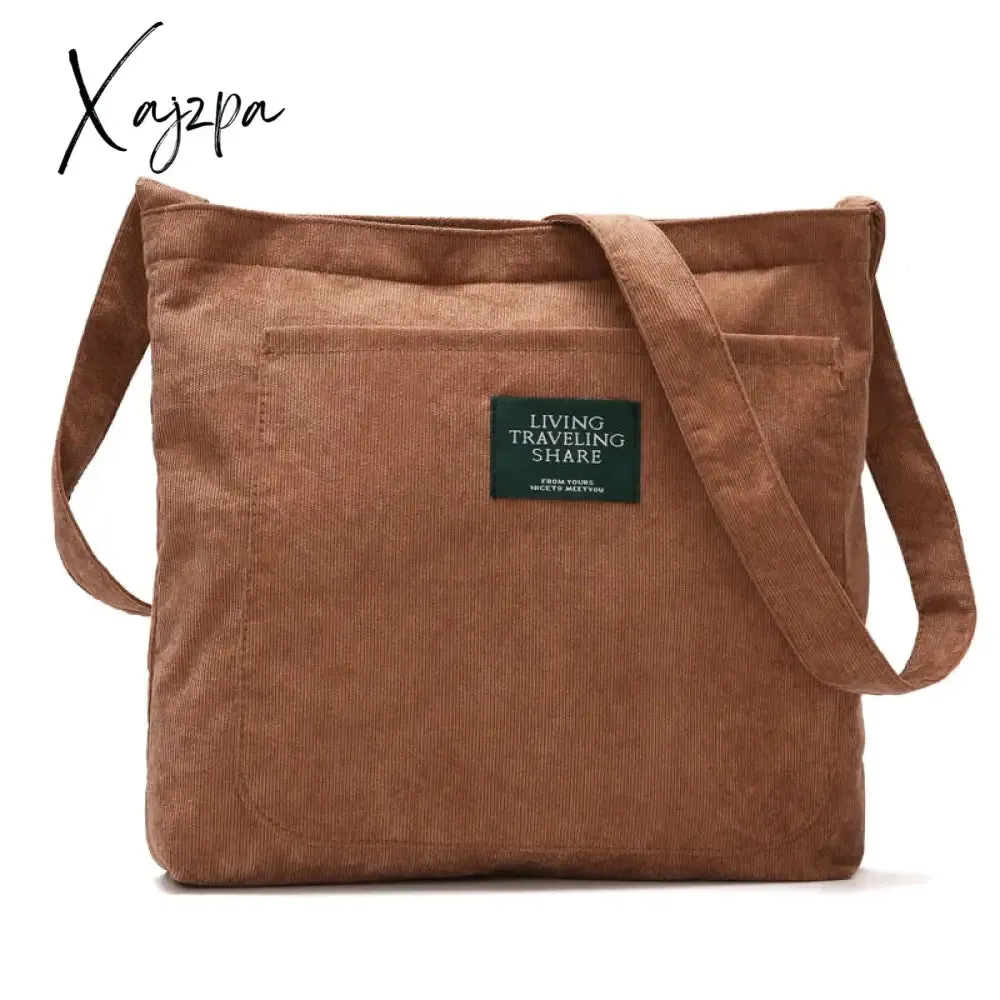 Xajzpa - Women Corduroy Shoulder Bag Quality Canvas Crossbody Bags Simple Cloth Fabric Handbag Tote Solid Zipper Messenger Bags For Girls