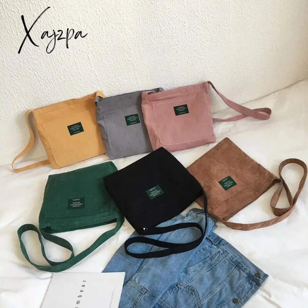 Xajzpa - Women Corduroy Shoulder Bag Quality Canvas Crossbody Bags Simple Cloth Fabric Handbag Tote Solid Zipper Messenger Bags For Girls