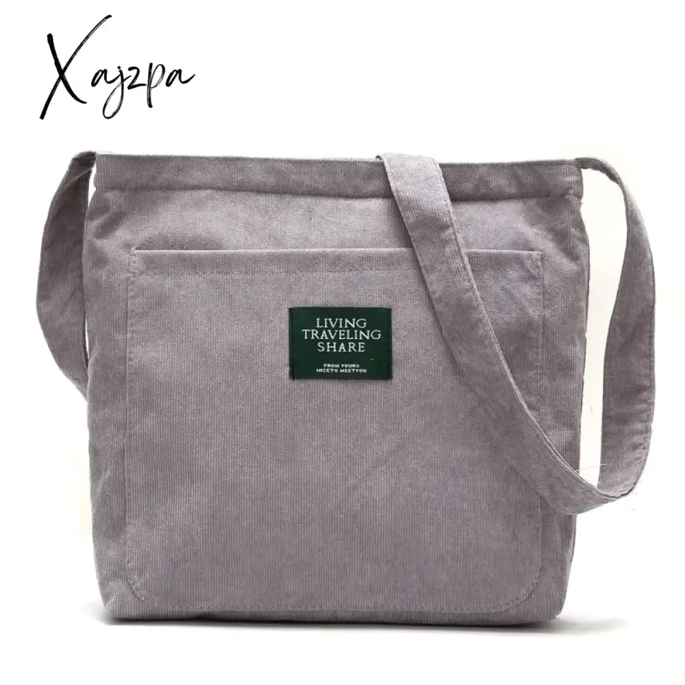 Xajzpa - Women Corduroy Shoulder Bag Quality Canvas Crossbody Bags Simple Cloth Fabric Handbag Tote Solid Zipper Messenger Bags For Girls