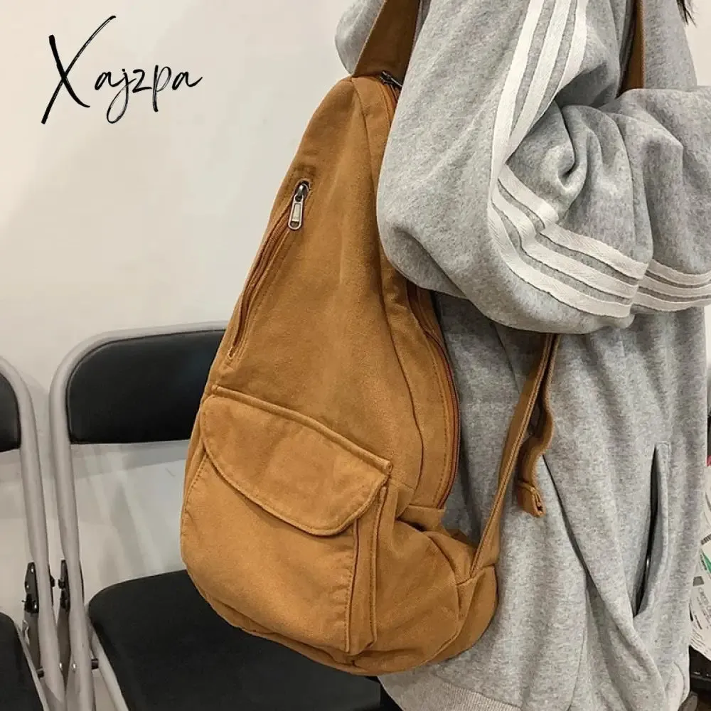 Xajzpa Women Shoulder Messenger Bag Canvas Crossbody New Trend Fashion Female Bag Solid Color High Quality Ladies Chest Bag